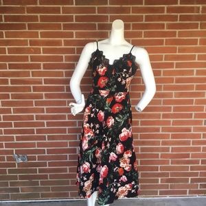 Foxiedox Black Floral Lace Trim Midi Dress M